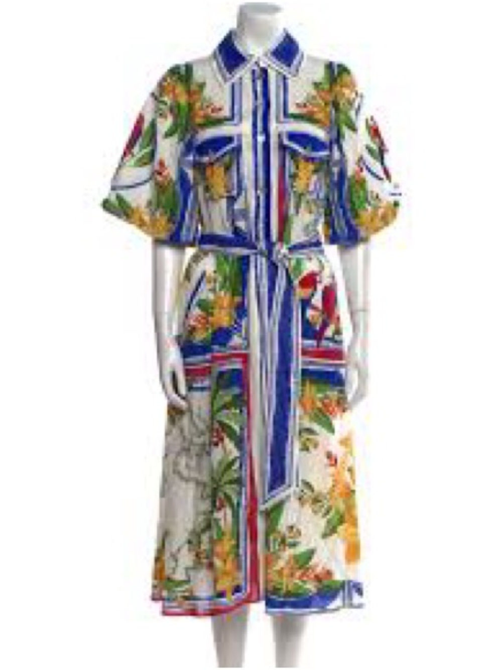 Tropical Print Maxi Shirt Dress in Blue and Green - Picture 3 of 4